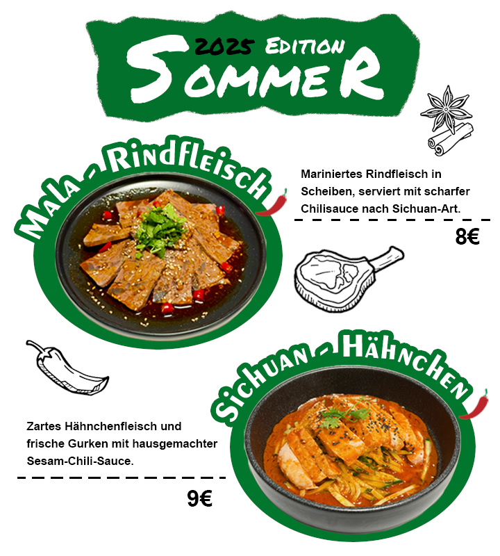 Ginken Vorspeise: Mala-Rindgleisch, Sichuan-Hähnchen