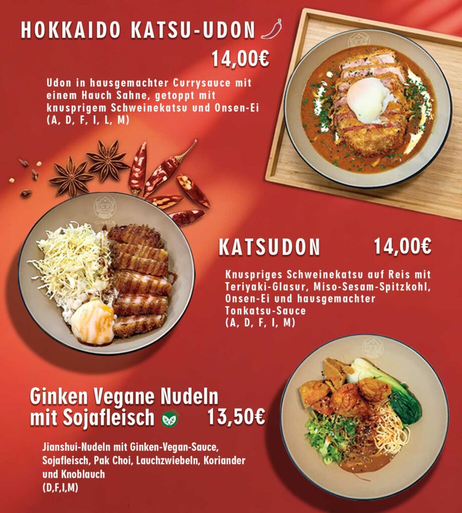 Hokkaido katsu-Udon, Katsudon, Ginken Vegane Nudeln mit Sojafleisch